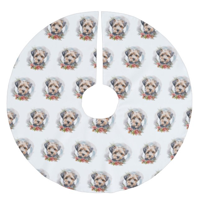 Yorkipoo Christmas Wreath Festive Pup Brushed Polyester Tree Skirt (Front)