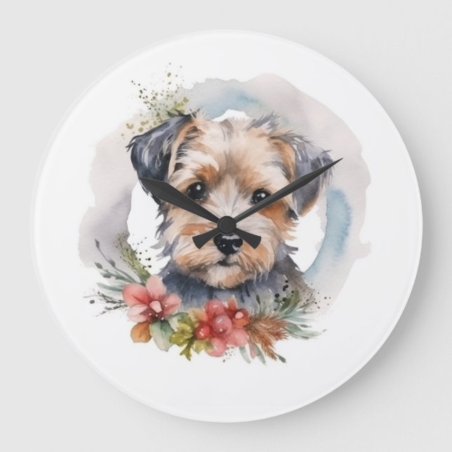 Yorkipoo Christmas Wreath Festive Pup Large Clock (Front)