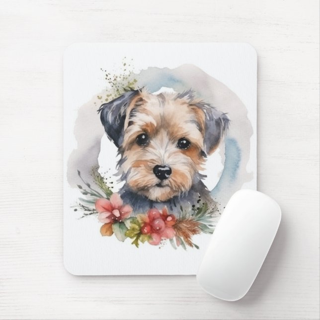 Yorkipoo Christmas Wreath Festive Pup Mouse Pad (With Mouse)