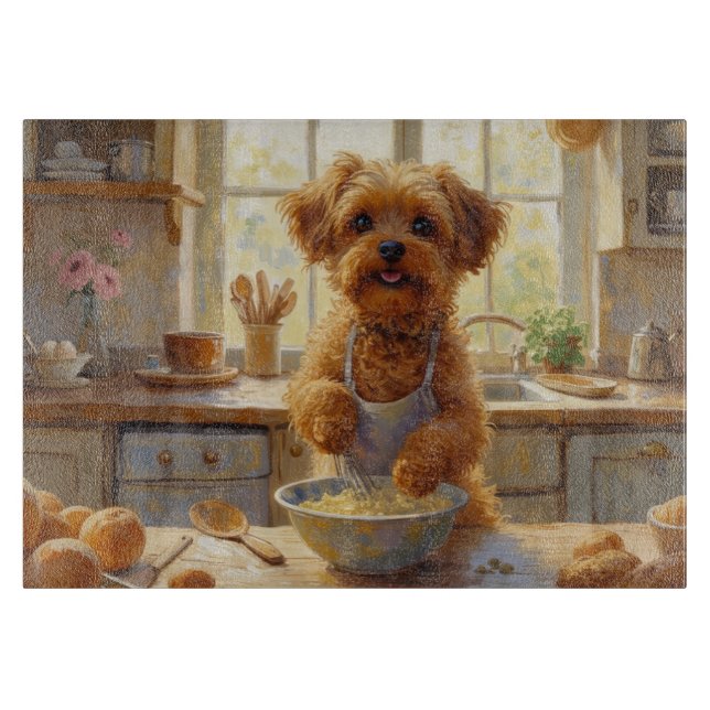 Yorkipoo Cooking in Kitchen Cutting Board (Front)