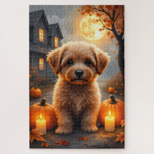 Yorkipoo Cosy Halloween Portrait Art Jigsaw Puzzle