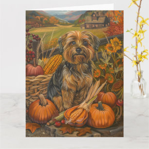 Yorkipoo Dog Autumn Harvest Thanksgiving Card