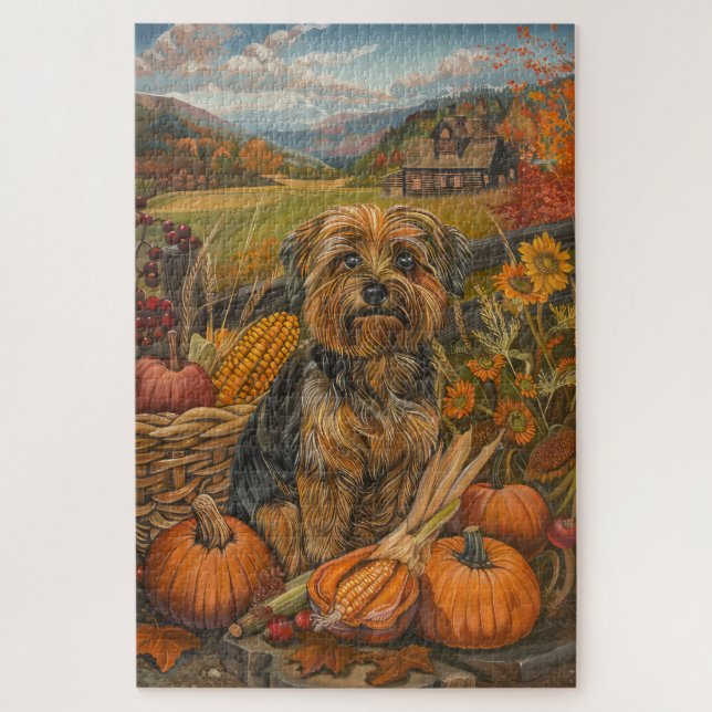Yorkipoo Dog Autumn Harvest Thanksgiving Jigsaw Puzzle (Vertical)