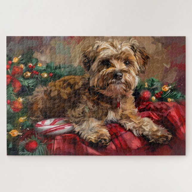 Yorkipoo Dog Christmas Festive Jigsaw Puzzle (Horizontal)