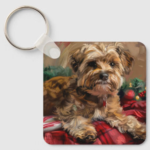 Yorkipoo Dog Christmas Festive Key Ring
