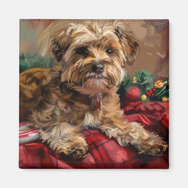 Yorkipoo Dog Christmas Festive Magnet (Front)