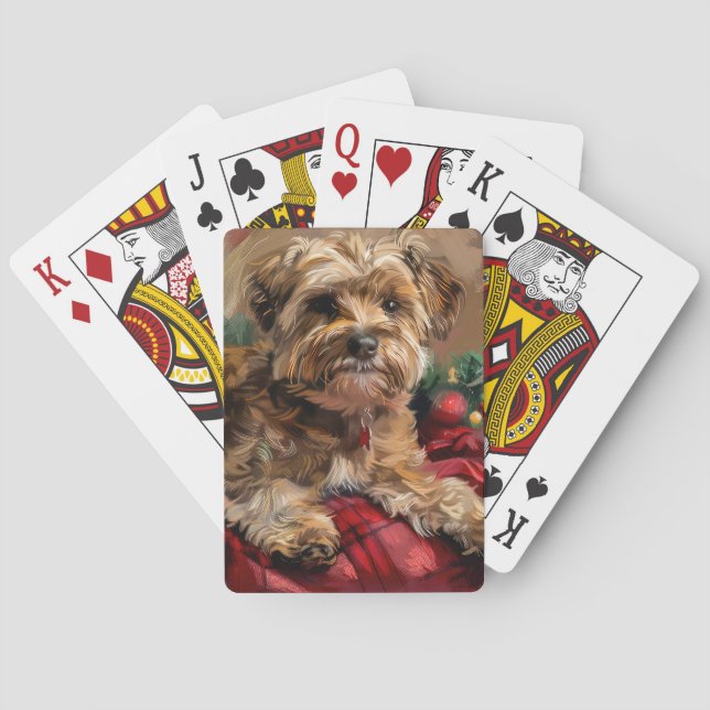 Yorkipoo Dog Christmas Festive Playing Cards (Back)