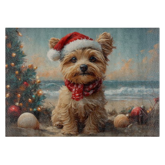 Yorkipoo Dog Christmas Vintage Beach Cutting Board (Front)
