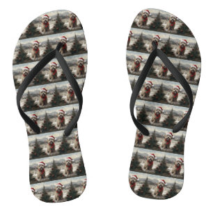 Yorkipoo Dog in Snow Christmas Jandals