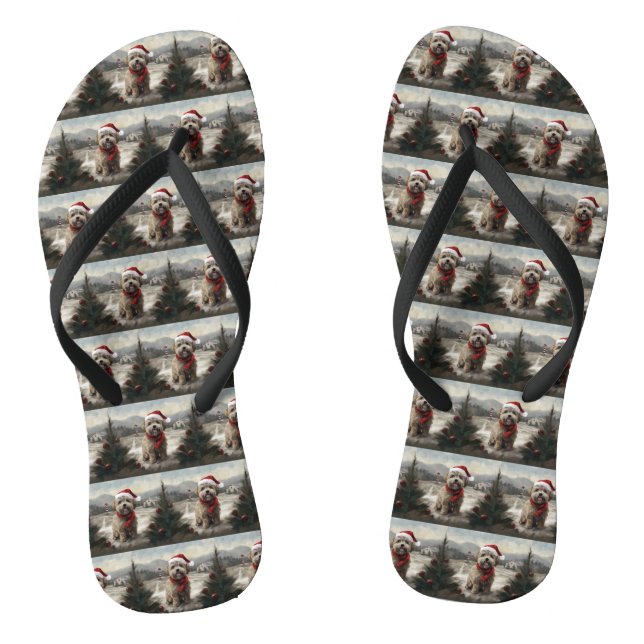 Yorkipoo Dog in Snow Christmas Jandals (Footbed)