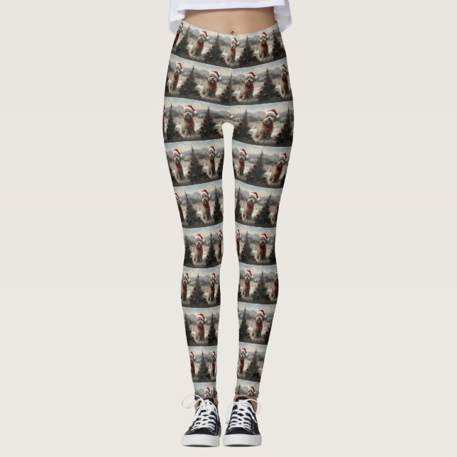 Yorkipoo Dog in Snow Christmas Leggings (Front)
