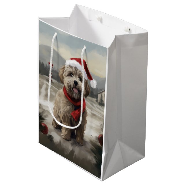Yorkipoo Dog in Snow Christmas Medium Gift Bag (Front Angled)