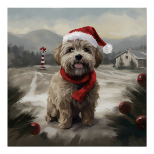 Yorkipoo Dog in Snow Christmas Poster