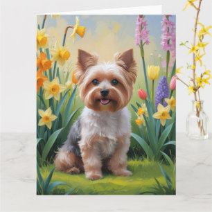 Yorkipoo Dog Spring Flowers Painting Card