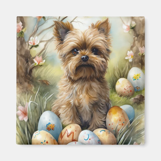 Yorkipoo Dog With Easter Eggs Holiday Magnet (Front)