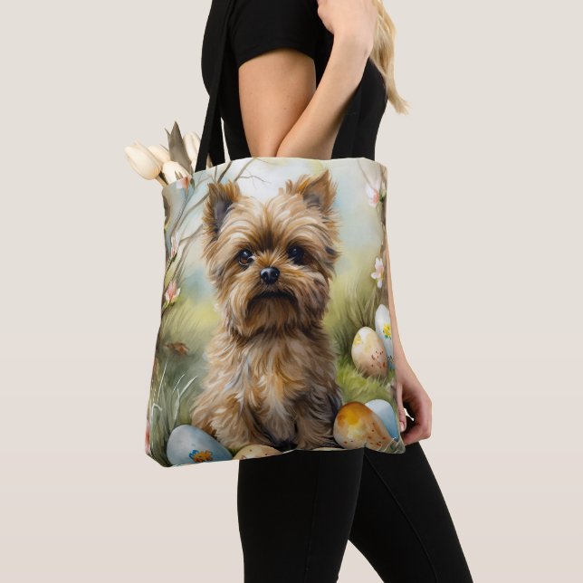 Yorkipoo Dog With Easter Eggs Holiday Tote Bag (Close Up)