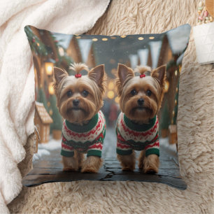 Yorkipoo Dogs Christmas Snow Holiday Cushion