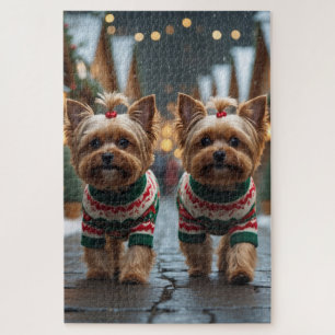 Yorkipoo Dogs Christmas Snow Holiday Jigsaw Puzzle