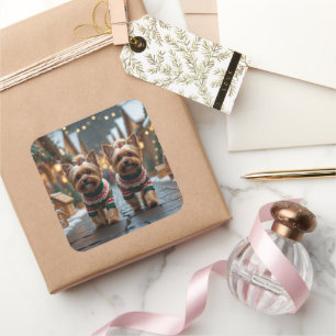 Yorkipoo Dogs Christmas Snow Holiday Square Sticker