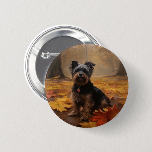Yorkipoo in Autumn Leaves Fall Inspire 6 Cm Round Badge (Front & Back)
