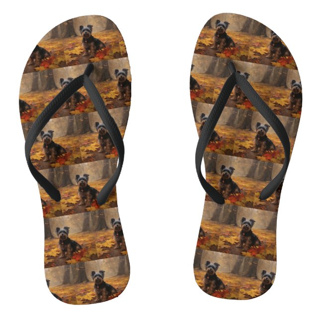 Yorkipoo in Autumn Leaves Fall Inspire Jandals (Footbed)