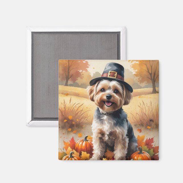 Yorkipoo In Autumn Leaves Thanksgiving Art Magnet (Front/Back)