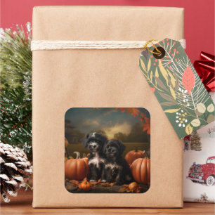 Yorkipoo Puppy Autumn Delight Pumpkin Square Sticker