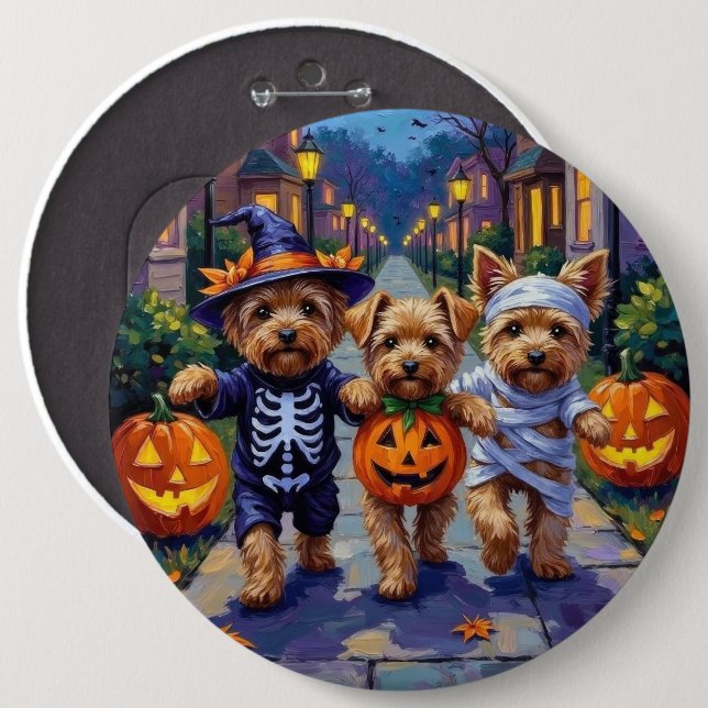 Yorkipoo Trick-or-Treating in Halloween Costumes 6 Cm Round Badge (Front & Back)