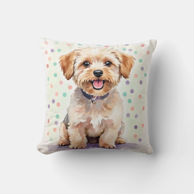 Yorkipoo Watercolor Sprinkle Dot Art Cushion (Front)