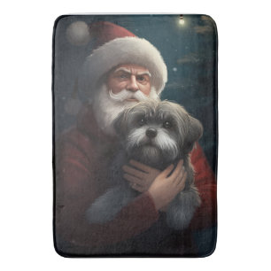 Yorkipoo With Santa Claus Festive Christmas Bath Mat