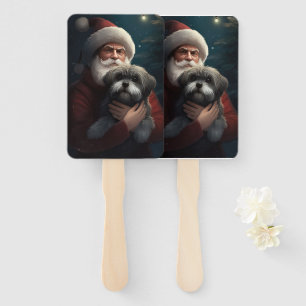 Yorkipoo With Santa Claus Festive Christmas Hand Fan
