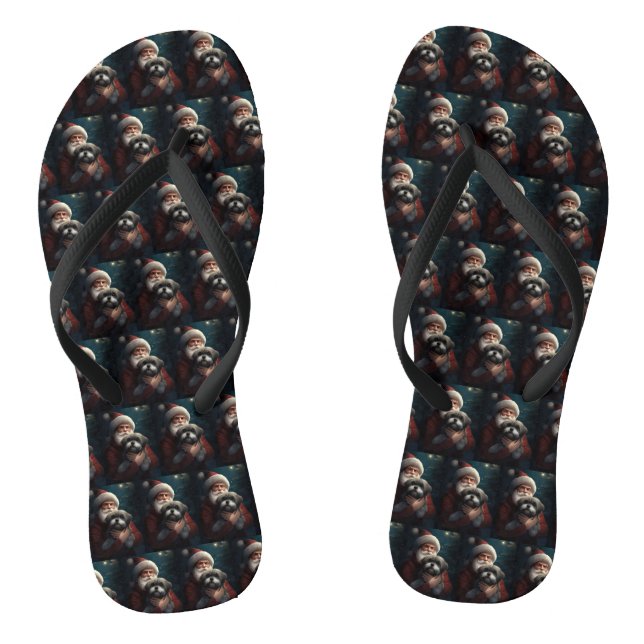 Yorkipoo With Santa Claus Festive Christmas Jandals (Footbed)