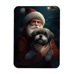 Yorkipoo With Santa Claus Festive Christmas Magnet