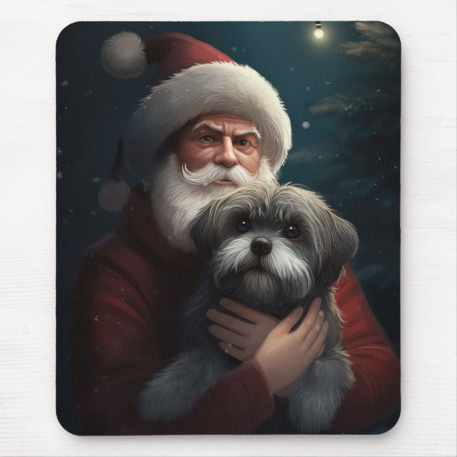 Yorkipoo With Santa Claus Festive Christmas Mouse Pad (Front)