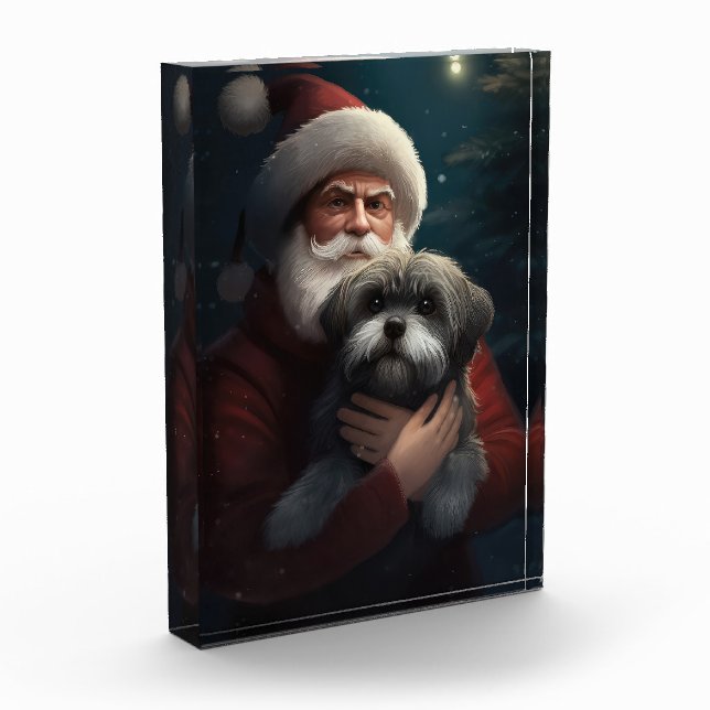 Yorkipoo With Santa Claus Festive Christmas Photo Block (Left)