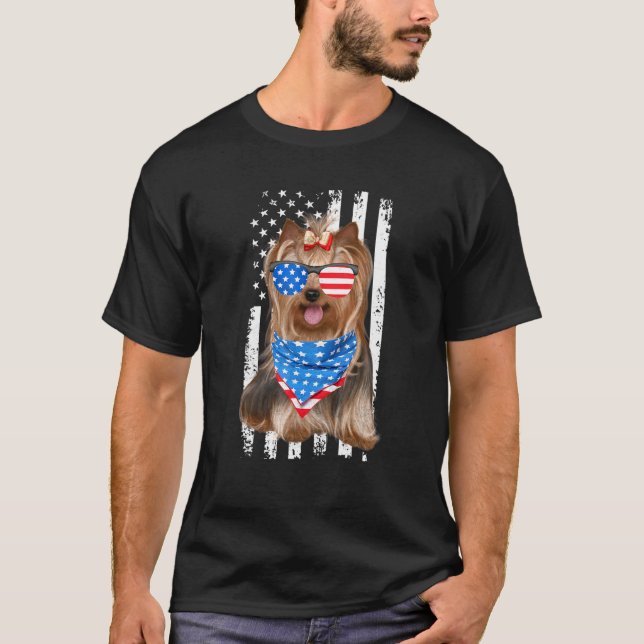 Yorkshire American Flag Patriotic Yorkie Dog 4th O T-Shirt (Front)