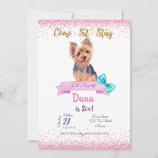 Yorkshire Birthday Invitation, Yorkshire Terrier Invitation (Front)