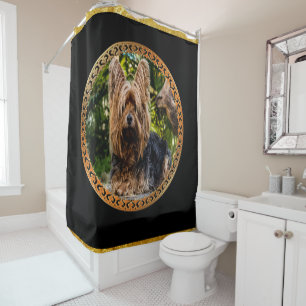 Yorkshire brown and black terrier gold foil design shower curtain