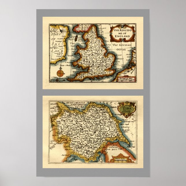 Yorkshire County England Old Antiquarian Atlas Map Poster (Front)