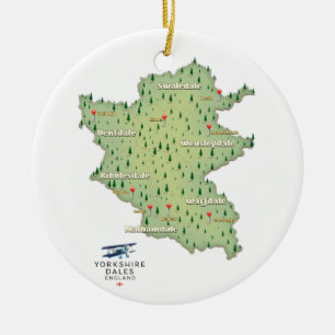 Yorkshire Dales England map Ceramic Tree Decoration