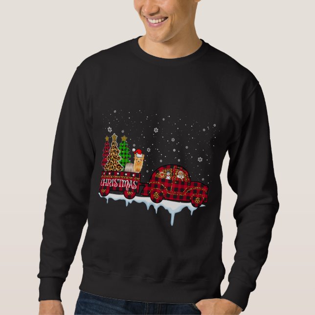 Yorkshire Dog Christmas Red Plaid Truck Santa Xmas Sweatshirt (Front)