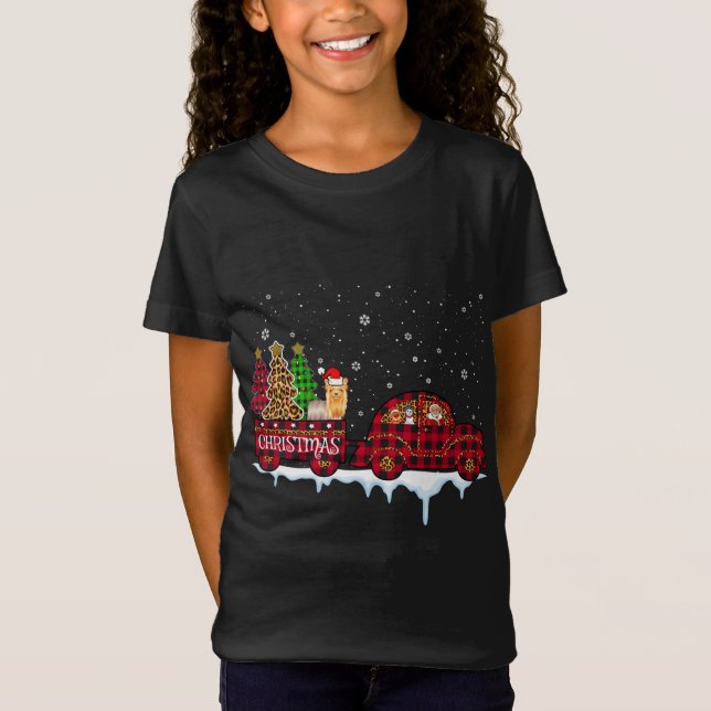Yorkshire Dog Christmas Red Plaid Truck Santa Xmas T-Shirt (Front)