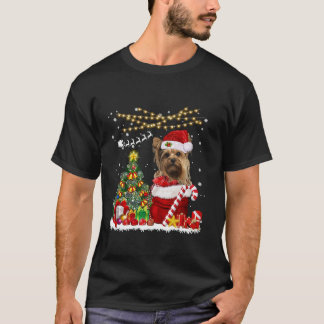 Yorkshire Dog Christmas Tree Lights Dog Owner Xmas T-Shirt