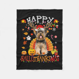 Yorkshire Dog Halloween Christmas Dog Happy Hallot Fleece Blanket