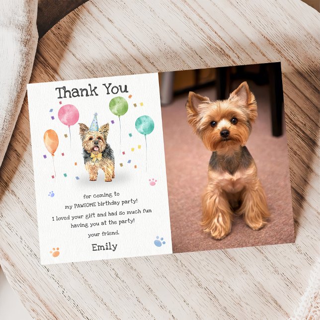 Yorkshire Puppy Dog Birthday Party Thank You Card (Creator Uploaded)