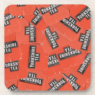 Yorkshire Tea. Red Tea Bag Tag Montage Pattern Coaster