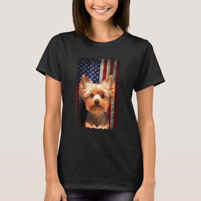 Yorkshire Terrier American Flag Usa Patriotic Dog T-Shirt (Front)
