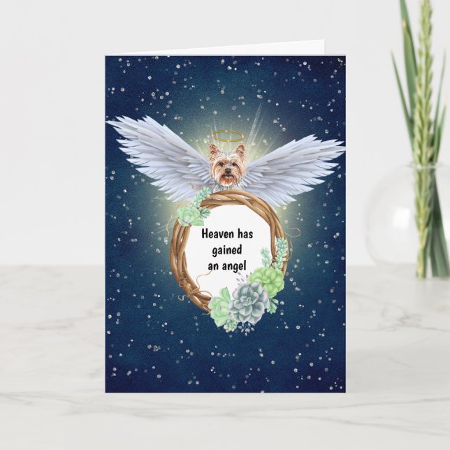 Yorkshire terrier angel succulents wreath night card (Front)