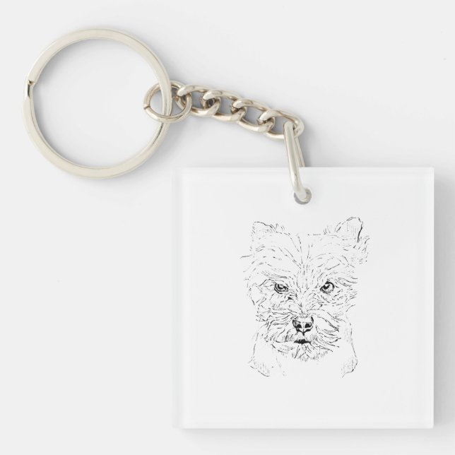 Yorkshire Terrier Art,Minimalist Line Drawing Key Ring (Front)