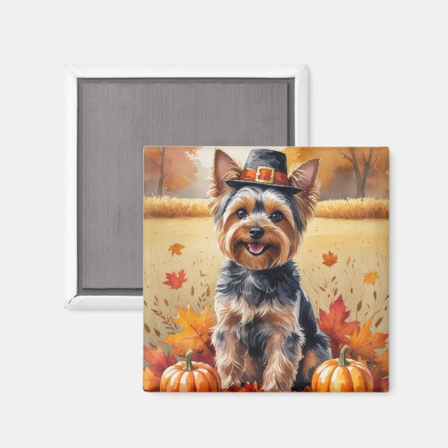 Yorkshire Terrier Autumn Leaves Thanksgiving Art Magnet (Front/Back)